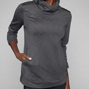 Athleta Stowe Pullover, sz S Charcoal Heather Workout Plush Tech Wicking